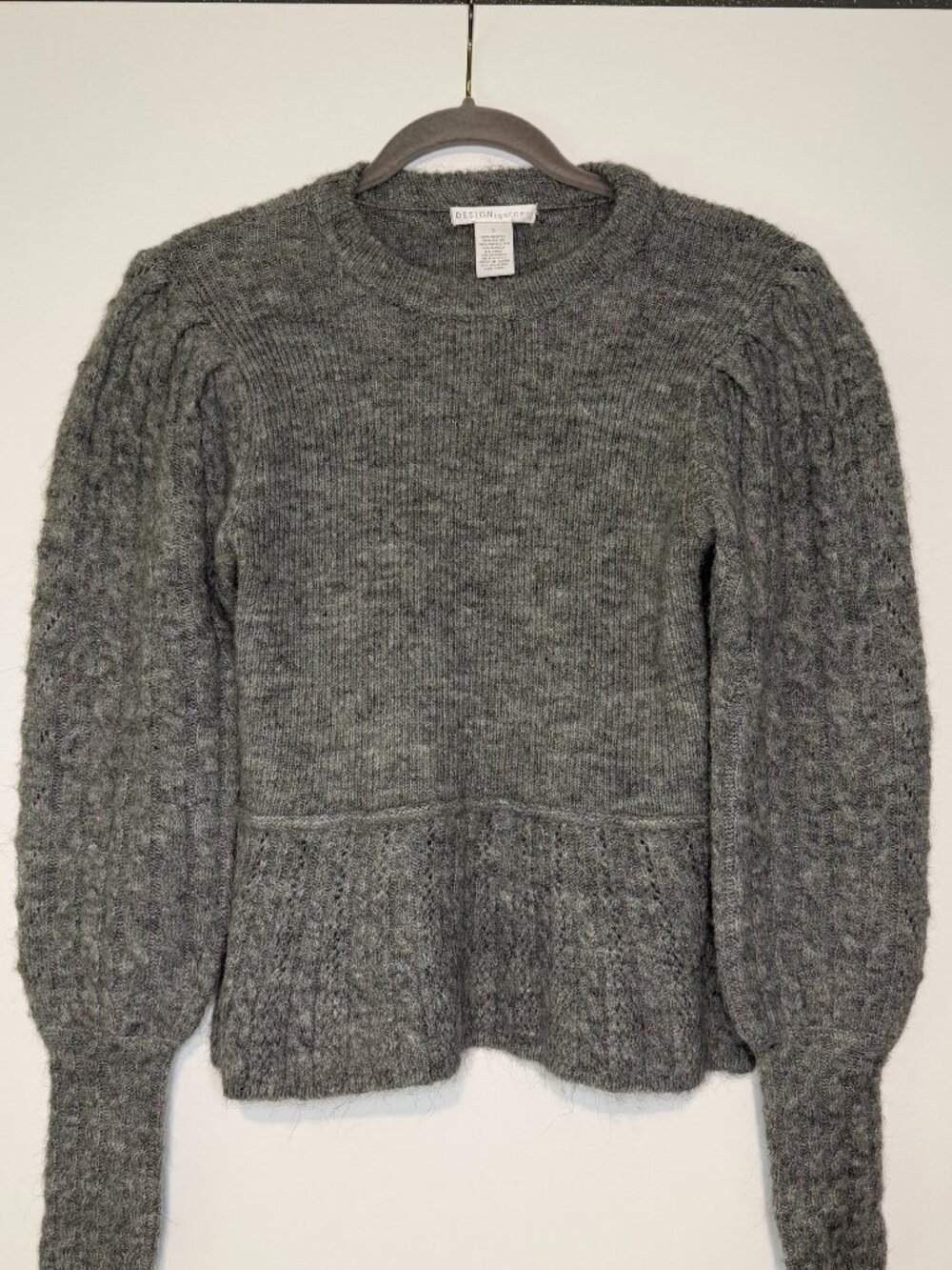 NWT Design History Heather Gray Peplum Sweater Size Small.  Original Price $148.